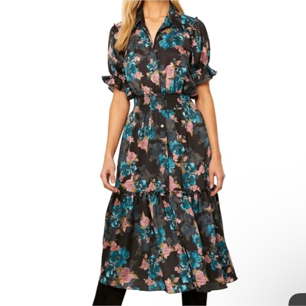 Misa Los Angeles Melvari shirt dress Medium Teal Blue Midi Dress